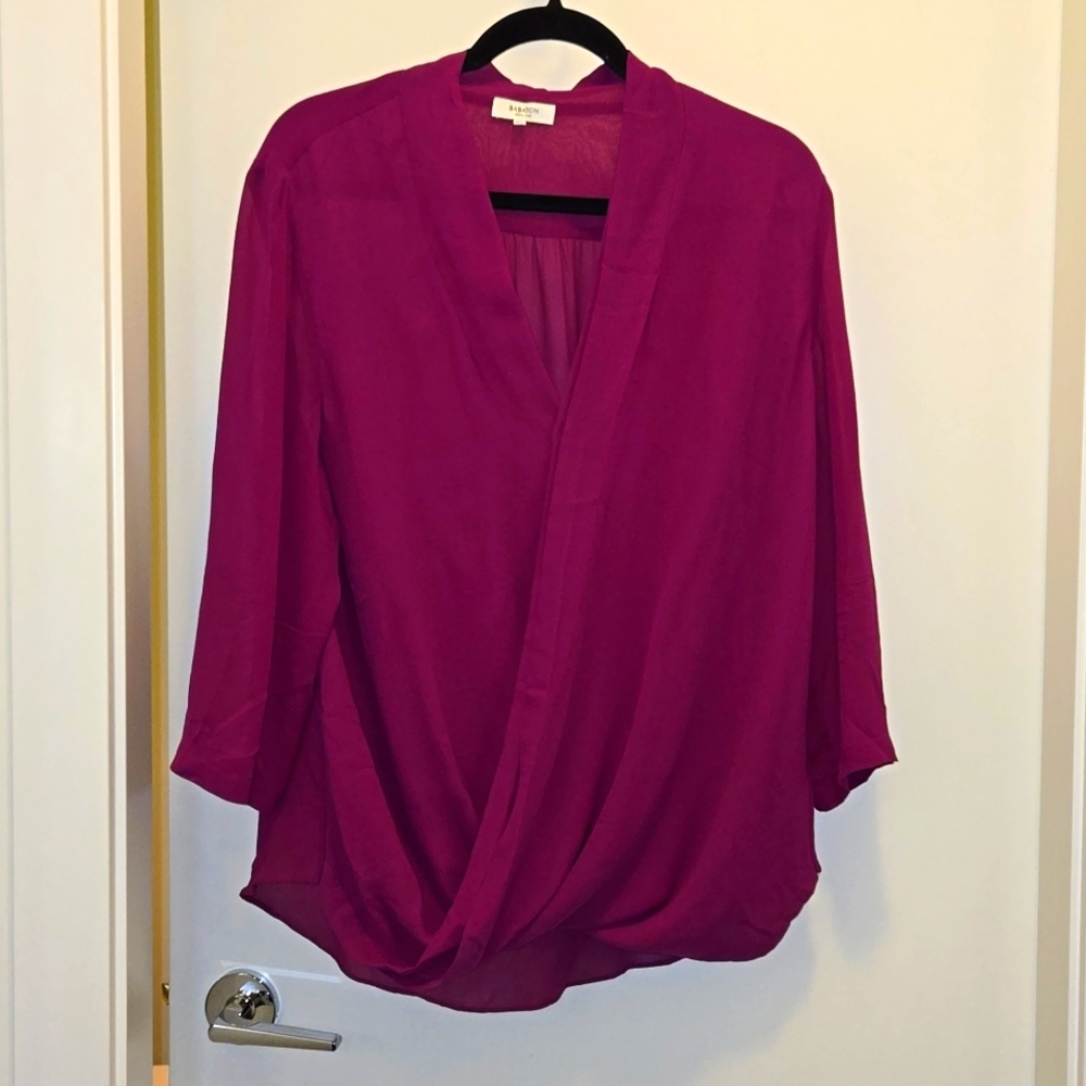 Aritzia babaton vintage 100% silk fuchsia purple cross over blouse